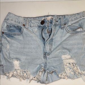SO Light Blue Distressed Crochet-Hem Denim Shorts